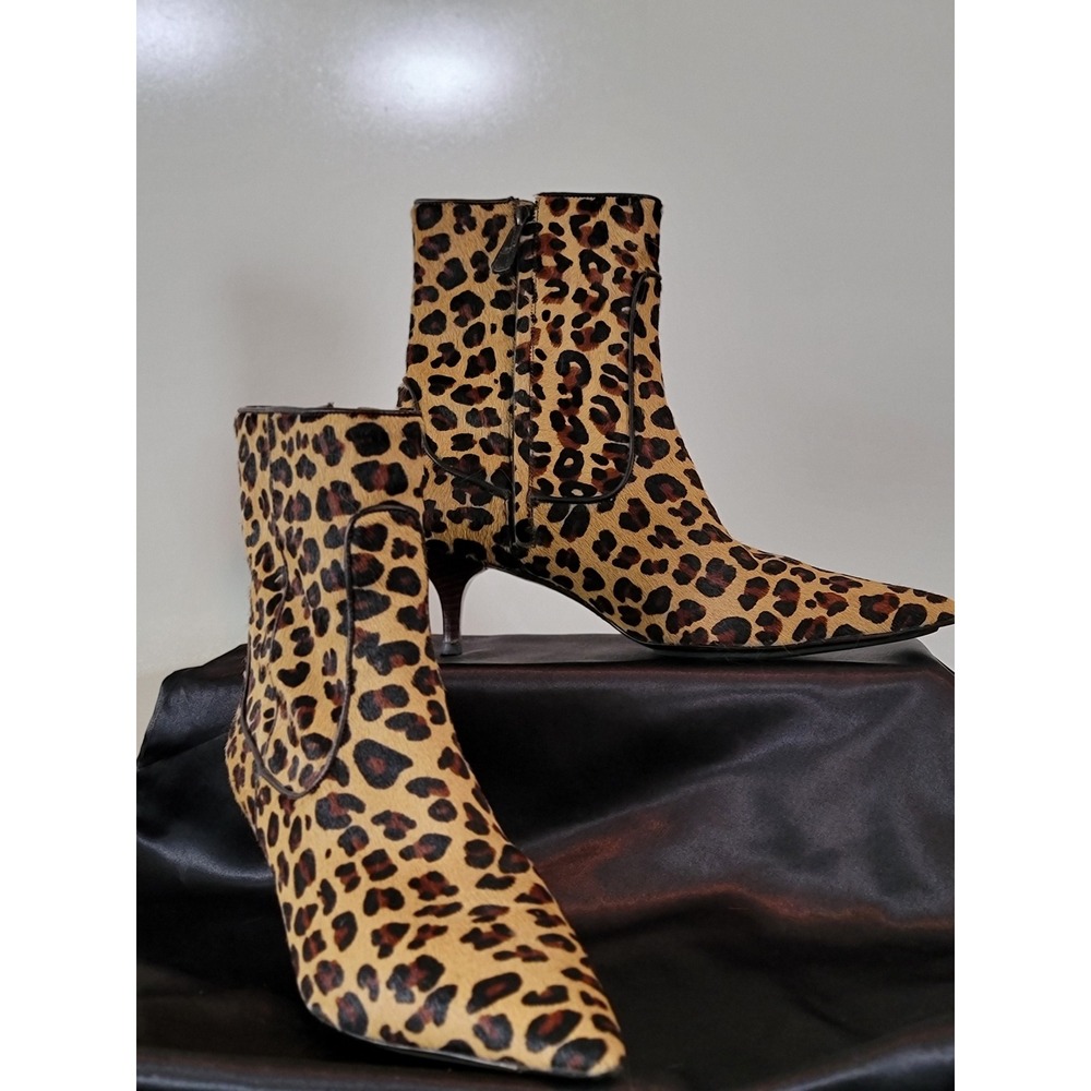 Cole Haan NikeAir Leopard Calf Hair Ankle Boots Heel Brown Tan 10B